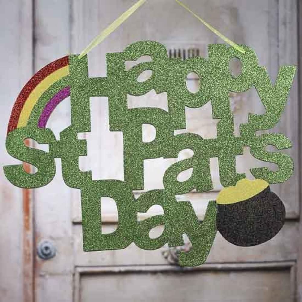 Factory Direct Craft Green Glittery Happy St Pat's Day Sign for Decorating, Parties, and Crafting 18-1/4"W x 14-1/2"H Factory Direct Craft