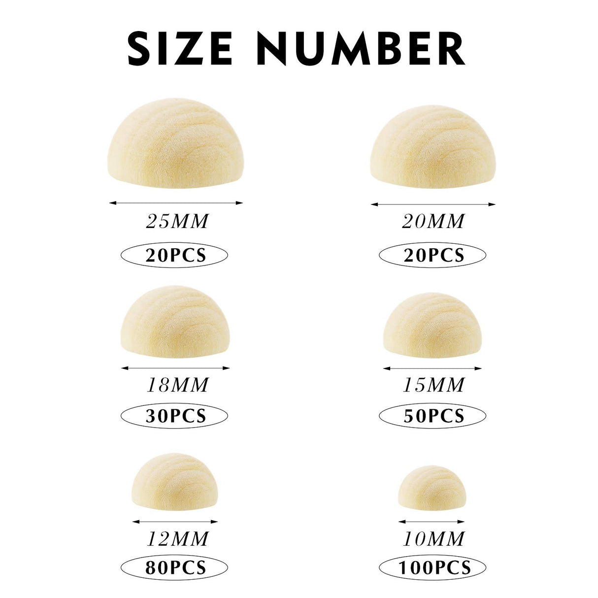 300 Pieces Natural Half Wooden Balls Split Wood Balls Half Craft Ball Unfinished Wood Balls Wood Mini Hemisphere Balls for DIY Projects Kids Arts, 6 Jetec