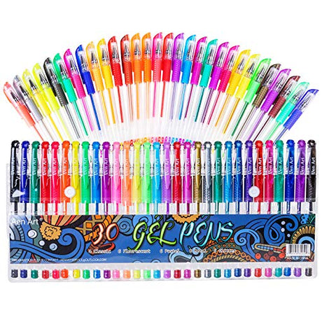 Gel Pens for Adult Coloring Books, 30 Colors Gel Marker Colored Pen with 40% More Ink for Drawing, Doodling Crafts Scrapbooks Bullet Journaling Aen Art