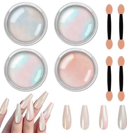 Allstarry Chrome Nail Powder Metallic Mirror Effect Pigment Iridescent Aurora, Mermaid Pearl Glitter Dust Kit for Gel Polish Nail Art Decoration, Allstarry