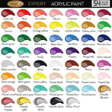 Acrylic Paint Set of 54 Colors 2fl oz 60ml Bottles with12 Brushes,Non Toxic 54 Colors Acrylic Paint No Fading Rich Pigment for Kids Adults Artists HissiCo