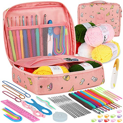 Aeelike Crochet Kit for Beginners Adults, Crochet Kits Include Yarn, 59pcs Crochet Starter Kit for Beginners Kids,Ergonomic Crochet Hooks 2.0-6.0 mm,