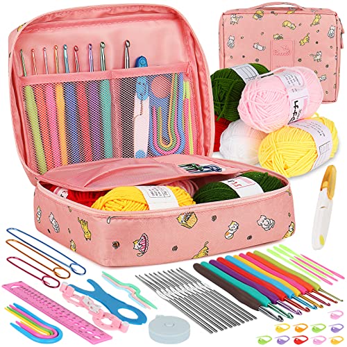 Aeelike Crochet Kit for Beginners Adults, Crochet Kits Include Yarn, 59pcs Crochet Starter Kit for Beginners Kids,Ergonomic Crochet Hooks 2.0-6.0 mm, - WoodArtSupply