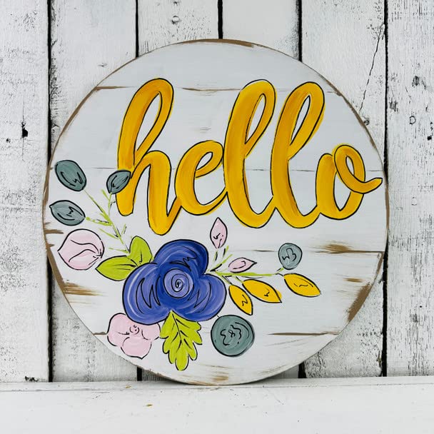 Hello Round Spring Shape, Engraved Shape, Unfinished Wood Craft, Build-A-Cross