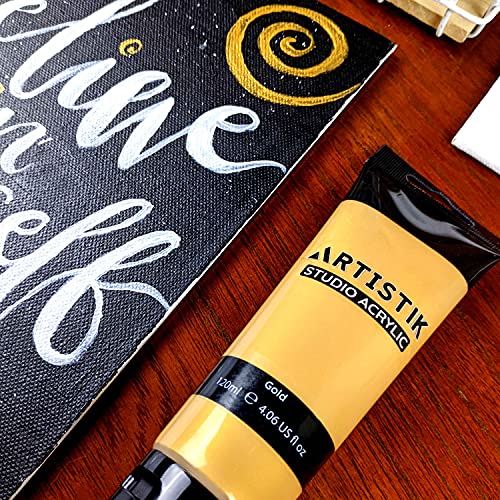 Gold Acrylic Color Paint Tubes - Set of 2-120ml Professional Grade Metallic Paints for Canvas Paper Wood and Other Surfaces Vivid Non-Toxic Paint for ARTISTIK