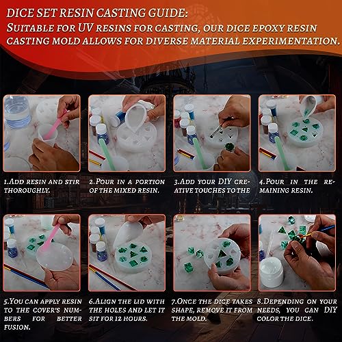 DND Dice Mold for 7 Polyhedral Sharp Edge Dice Set - Reusable Silicone Dice Making Mould with Resin Casting Tools - Custom Your Dice Molds for
