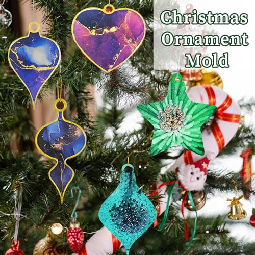 Wehous 2PCS Christmas Resin Molds, Christmas Pendant Keychain Silicone Mold, Christmas Ornament Molds for Epoxy Resin Casting, DIY Resin Accessories