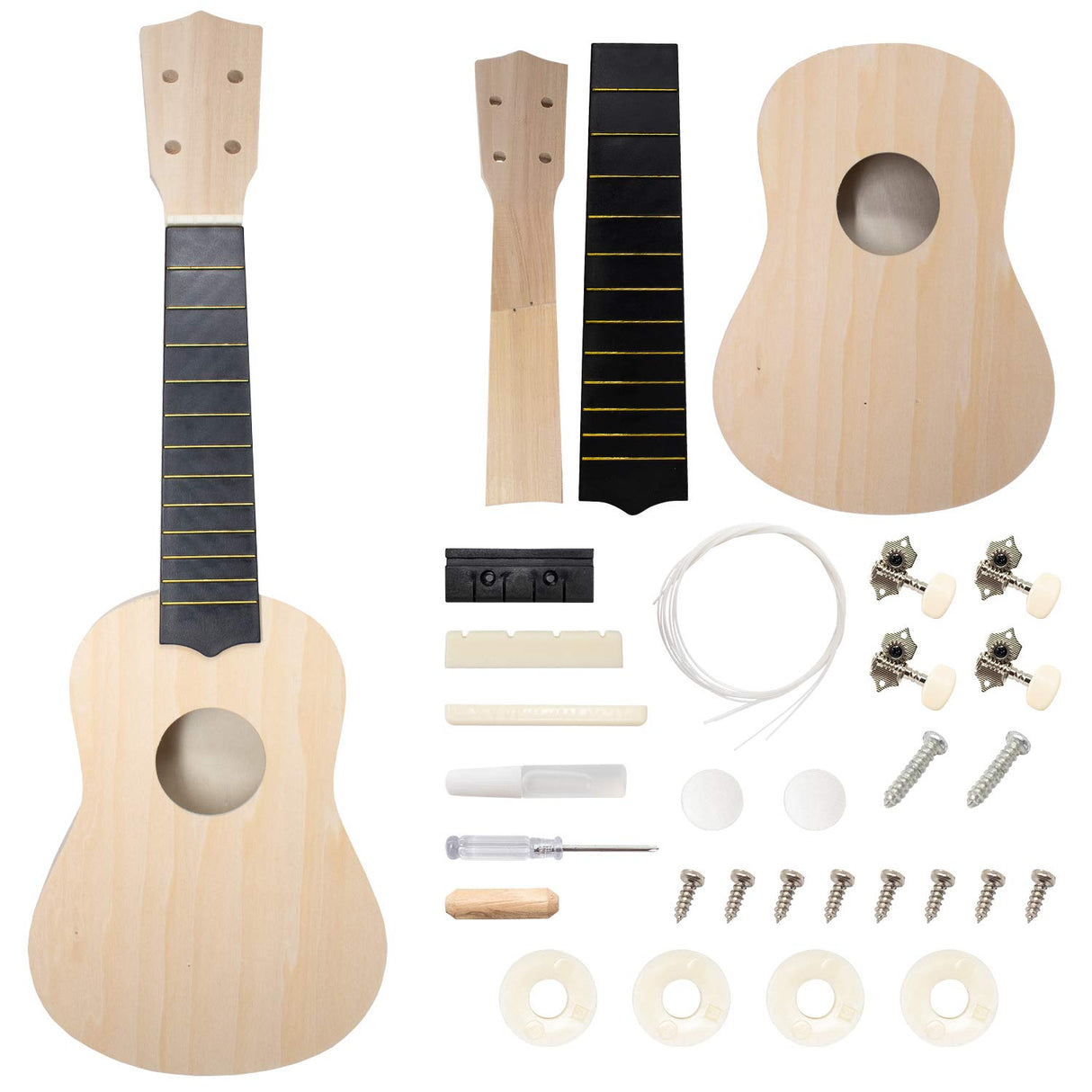 DIY Ukulele Kit Soprano (22inch) Build Your Own Guitar Kit with our Ukuleles Guitar Build Kit. DIY Ukelele Kit has 33 Pieces for all DIY Guitar Kraftex