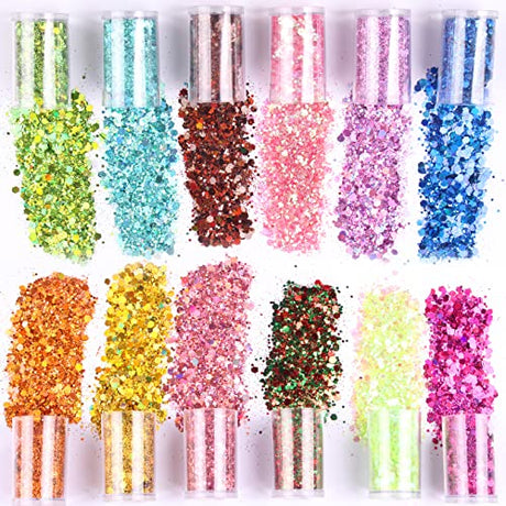 Chunky Fine Mixed Glitter,Set of 45 Colors,Holographic Glitter for Epoxy Resin DIY Craft,Nail Art,Face Eye Hair Make up,Iridescent Sequin Flake LICOOL GLITTER