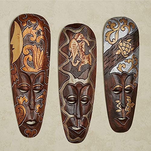 Touch of Class Masks of Africa Wall Art Brown - Set of Three - African Style Decor - Made of Wood - Tribal Inspired - Carved by Hand - Wooden Mask - WoodArtSupply