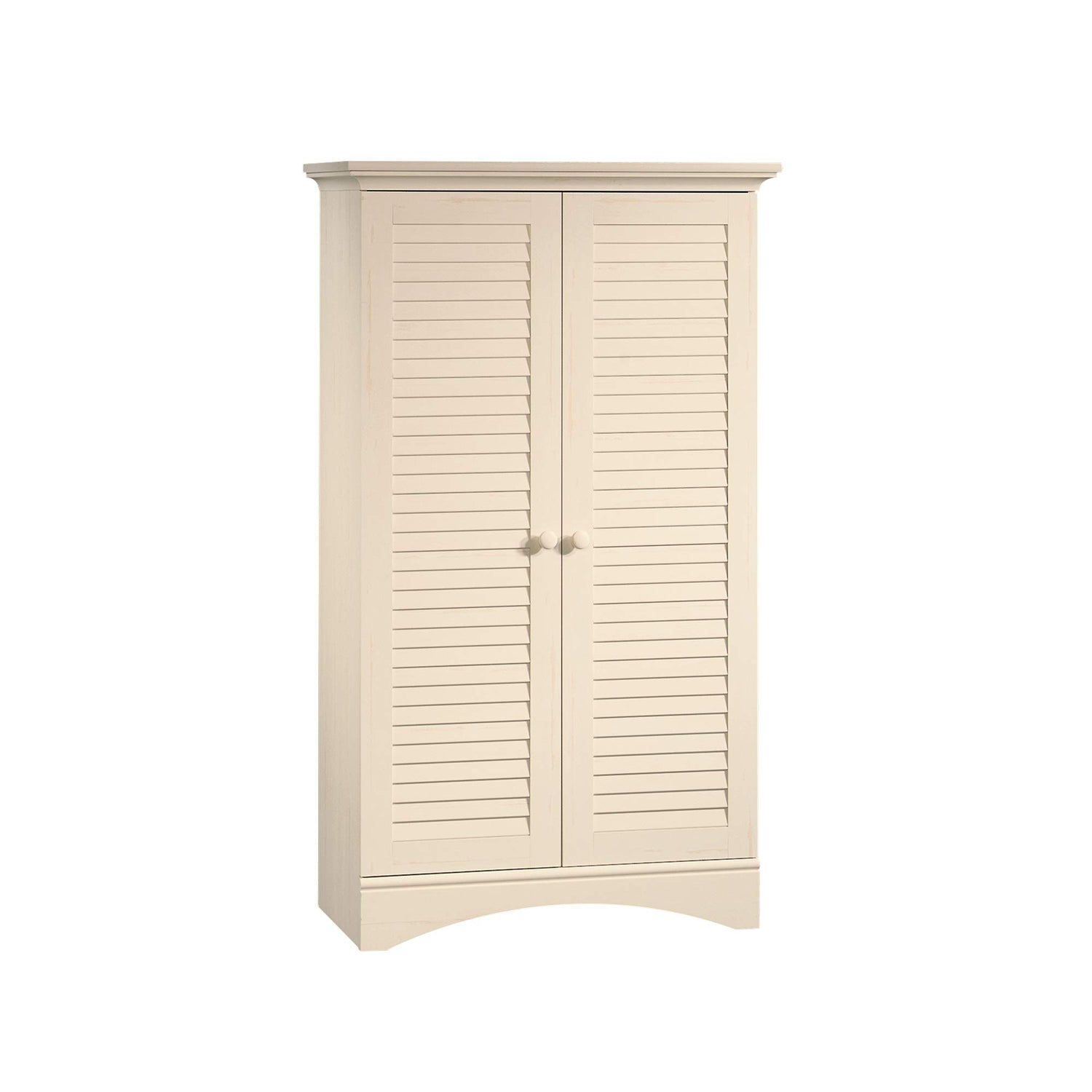 Sauder Harbor View Storage Pantry Cabinet, L: 35.43" x W: 16.73" x H: 61.02", Antiqued White finish Sauder