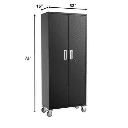Metal Storage Cabinets Locker for Home Office, 72" Garage Storage Cabinet with Wheels, Lockable Doors and Shelves, Steel Wardrobe Cabinet with