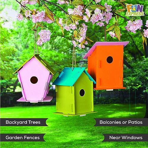 Fun Express Birdhouse Kits for Kids - Unleash Creativity with Safe, Non-Toxic, and Engaging DIY Set - 12 Houses for Hours of Fun - Engaging,