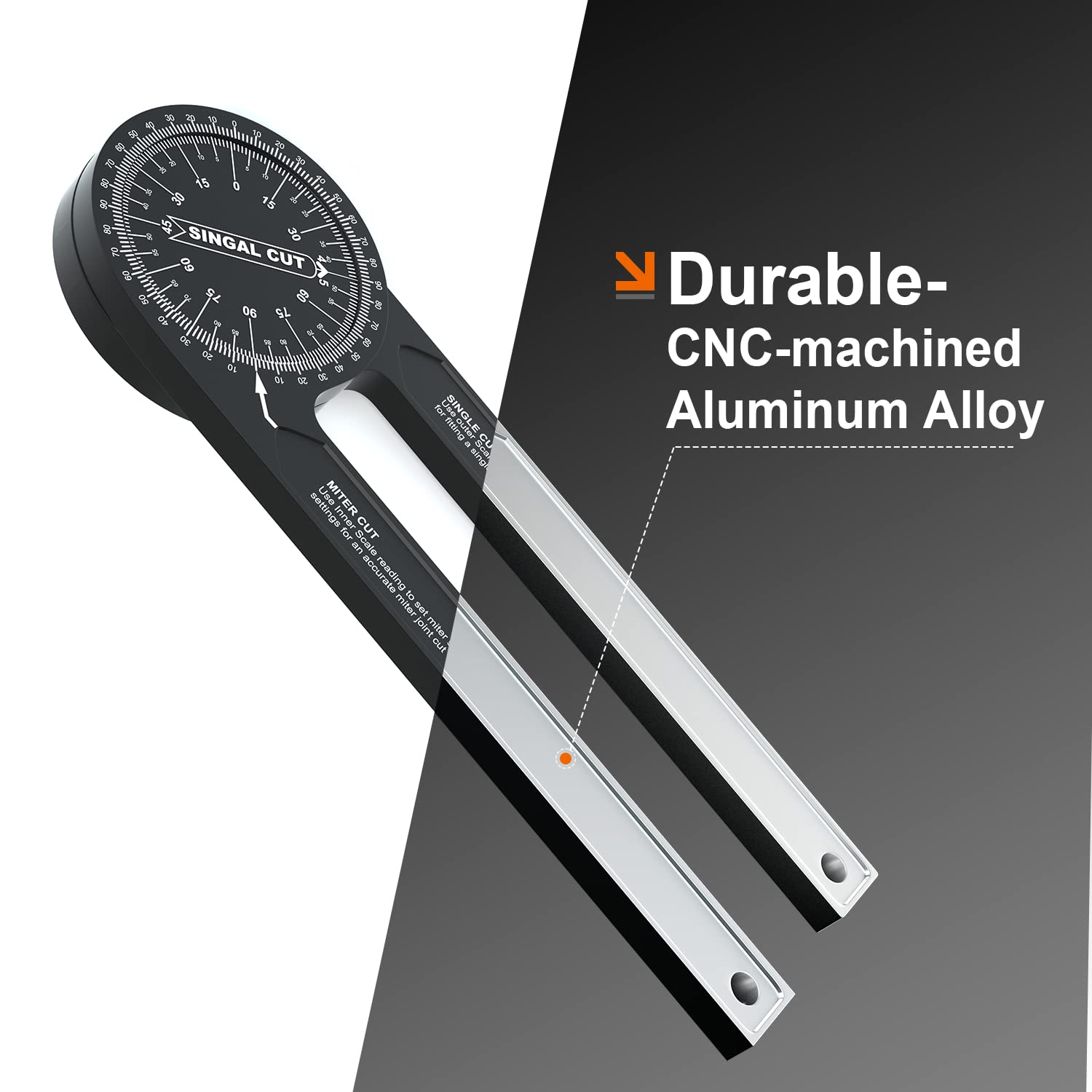 Mecurate Aluminum Miter Saw Protractor, 7.3-Inch Angle Finder Featuring Precision Laser Engraved Scales Woodworking Lightning Measure Tool with 360 Mecurate