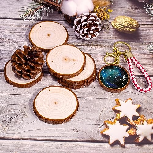 SENMUT Unfinished Wood Slices 30pcs 2.4"-2.85" Wood Circles for Crafts, Predrilled Natural Wood Rounds, Wooden Discs Perfect for DIY, Artistic