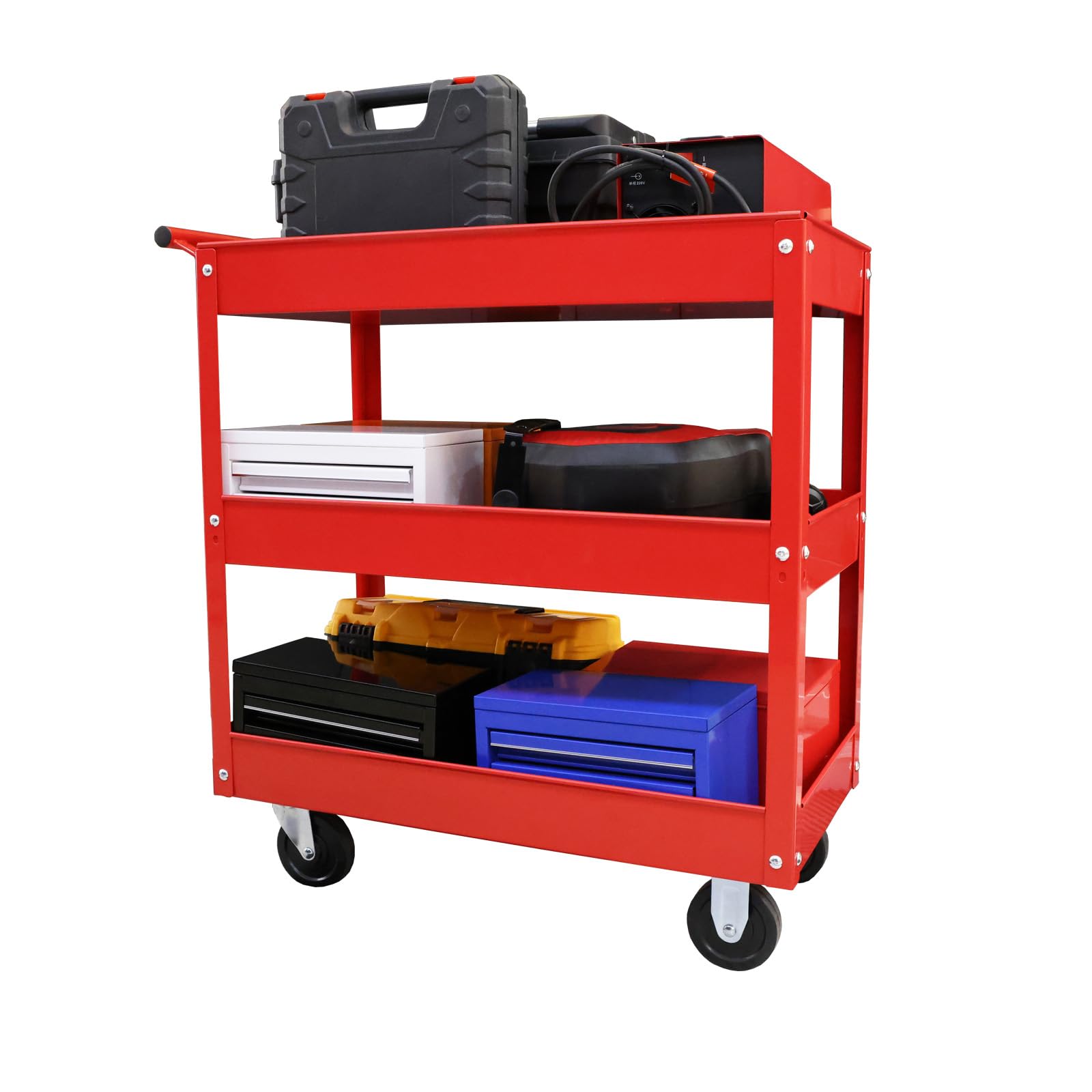 BIG RED 3-Tier Service Cart 400 lbs capacity metal cart on wheels For Garage Warehouse Workshop Use Stainless Steel Utility Cart,APTC302R,Torin - WoodArtSupply