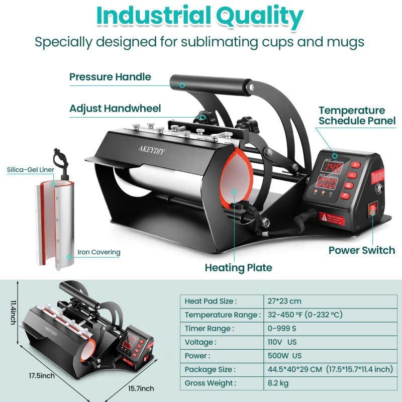 Pro Tumbler Mug Heat Press Machine 10-30 oz,Tumblers Heat Press Sublimation Straight Skinny Tumblers Press Glass Jar Cans, 11oz 20oz 16oz 30oz AKEYDIY