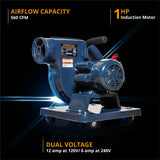 POWERTEC 1 HP, 560 CFM Portable Dust Collector with 1 Micron Dust Collector Bags, Dust Collectors for Woodworking Dust Collection System (DC5372) POWERTEC