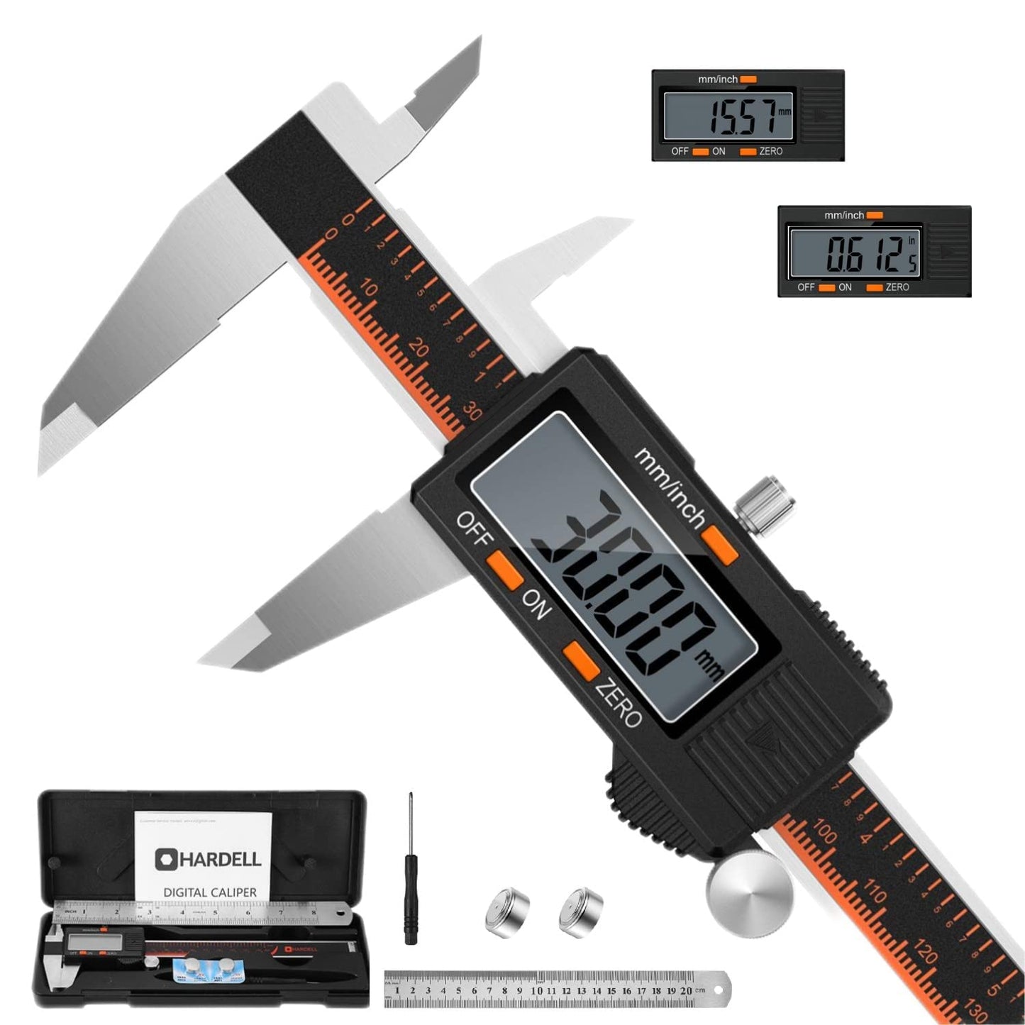 HARDELL Digital Caliper, 6 Inch Stainless Steel Caliper Measuring Tool with Large LCD Screen, Electronic Micrometer Caliper Digital Inch/Millimeter - WoodArtSupply