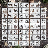 60 Pieces Winter Stencils Pine Tree Deer Bear Mountain Animal Stencils Reusable for Christmas Winter DIY Crafts Wall Home Decor (Deer) Marspark