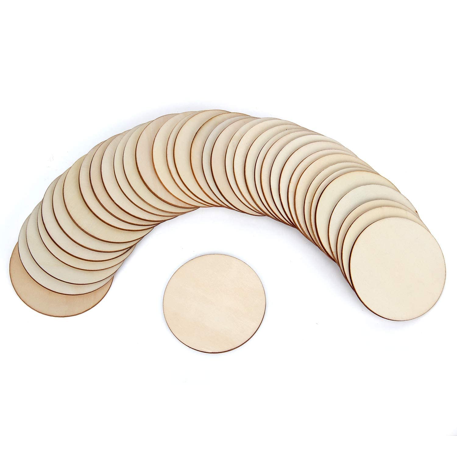 Blisstime 36 PCS 3 Inch Unfinished Wood Circles Round Slices with Sanding Sponge Wood Drink Coasters for Painting, Writing, DIY Supplies, Engraving Blisstime