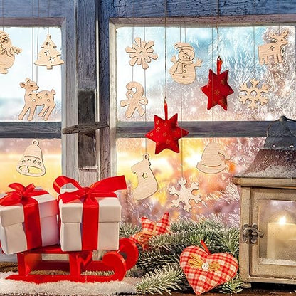 300 Pieces Christmas Unfinished Mini Wooden Ornaments Christmas DIY Mini Wood Blank Cutouts Christmas Tree Painting DIY Craft for Xmas Decorations