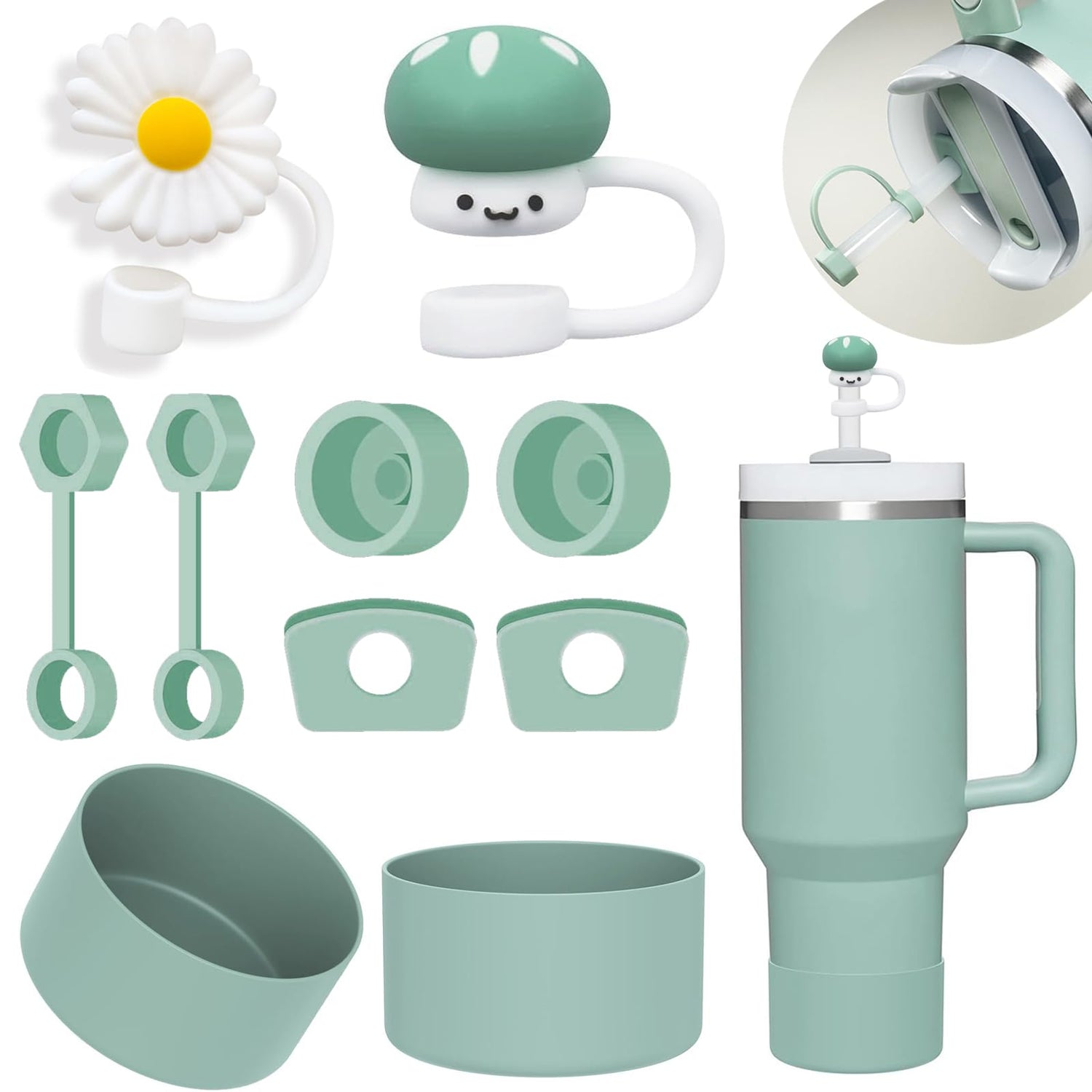 Stanley Cup Accessories Set Including 6 Pcs Silicone Spill Proof Stopper, 2 Pcs Straw Cover Cap for 9-10 mm Straws, 1 Pcs Silicone Boot for Stanley BonneChance