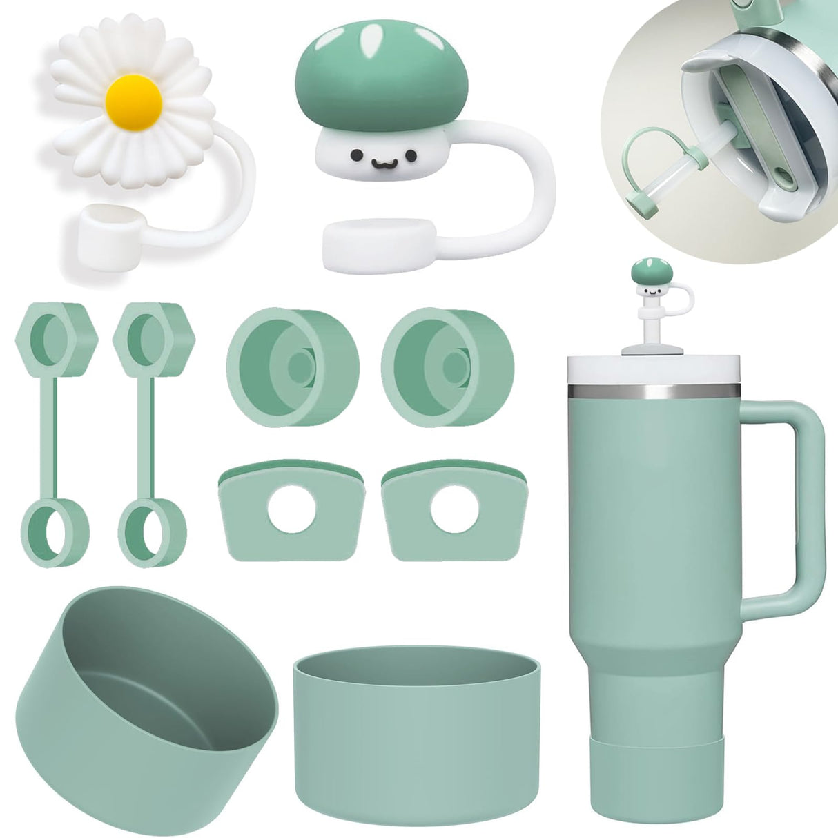 Stanley Cup Accessories Set Including 6 Pcs Silicone Spill Proof Stopper, 2 Pcs Straw Cover Cap for 9-10 mm Straws, 1 Pcs Silicone Boot for Stanley BonneChance