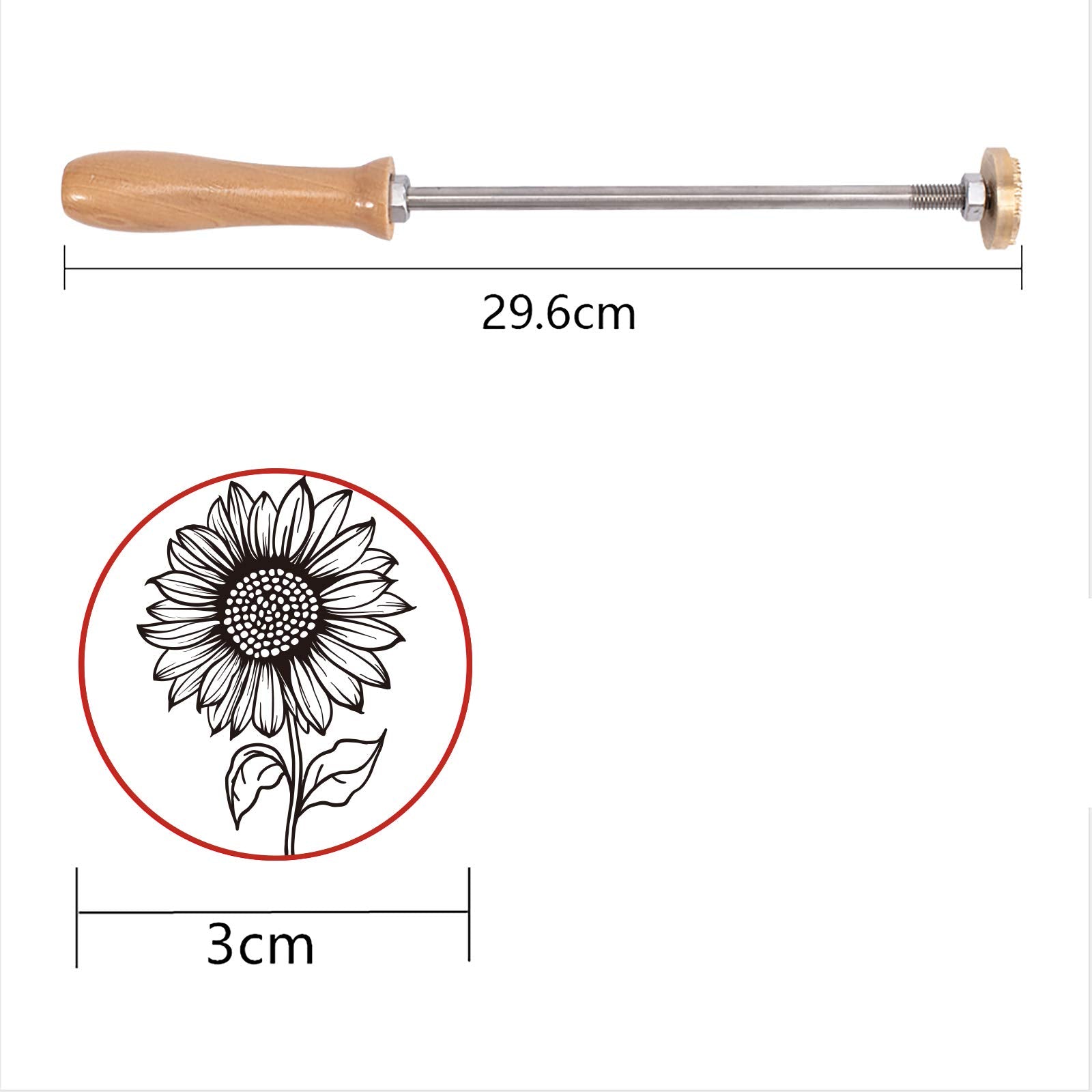 Sunflower Pattern Leather Branding Iron with Wooden Handle – Durable BBQ Heat Stamp for Crafting and Baking - WoodArtSupply