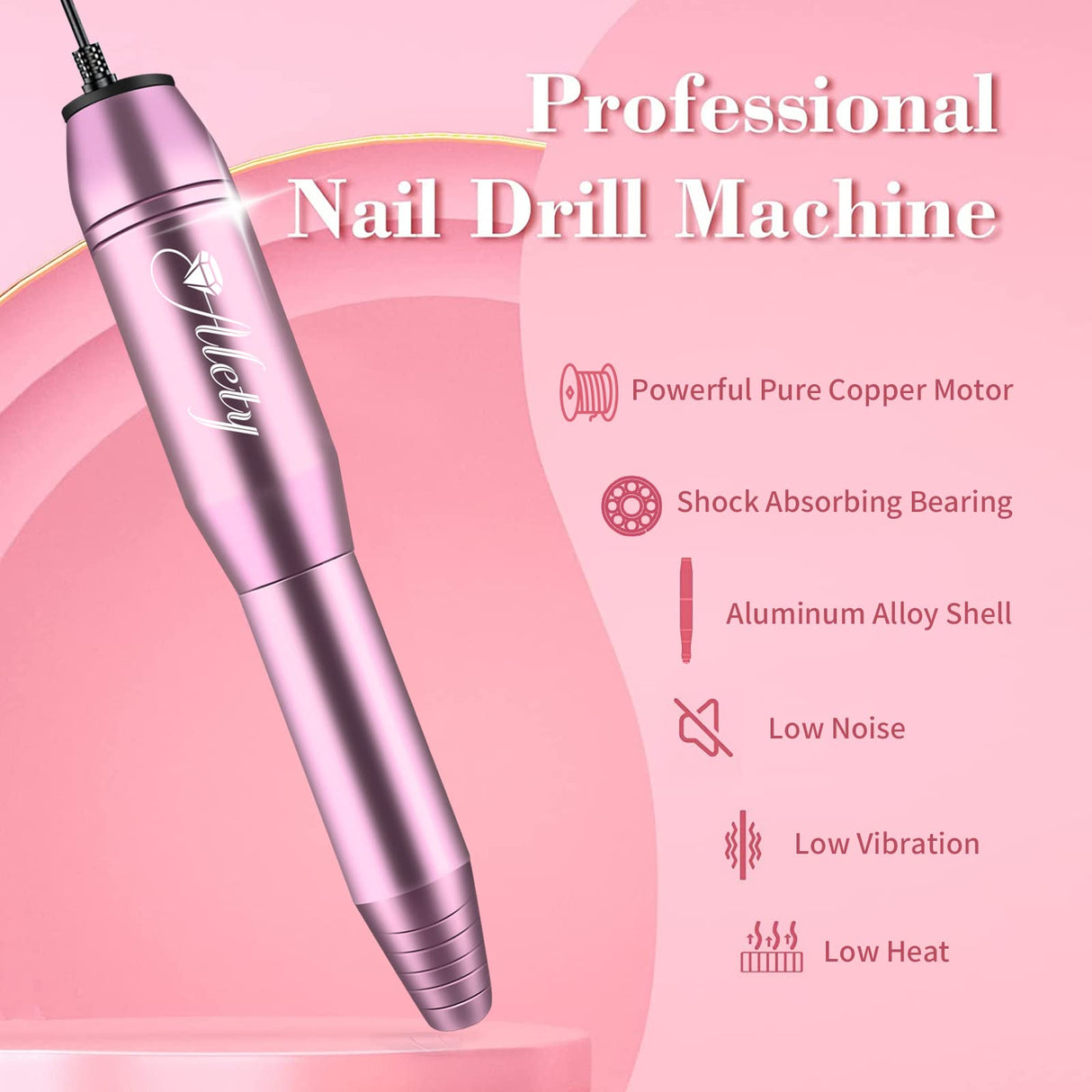 Alety Electric Nail Drill Kit, Portable Electric Nail File for Acrylic Gel Nails, Professional Nail Drill Machine Efile Manicure Pedicure Tools with Alety