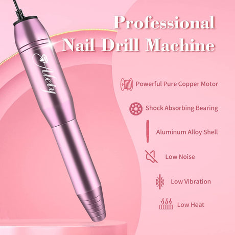Alety Electric Nail Drill Kit, Portable Electric Nail File for Acrylic Gel Nails, Professional Nail Drill Machine Efile Manicure Pedicure Tools with Alety