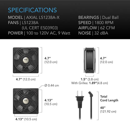 AC Infinity AXIAL LS1238, Quiet Muffin Fan, 120V AC 120mm x 38mm Low Speed, UL-Certified for DIY Cooling Ventilation Exhaust Projects - WoodArtSupply