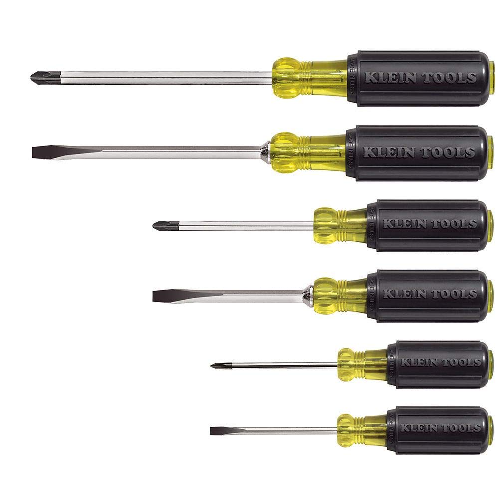 Klein Tools 85074 Screwdriver Set 6-Piece Includes 3 All-Purpose Flathead, 3 Phillips, Cushion Grip Comfort, Precision Machined Screwdrivers Klein Tools