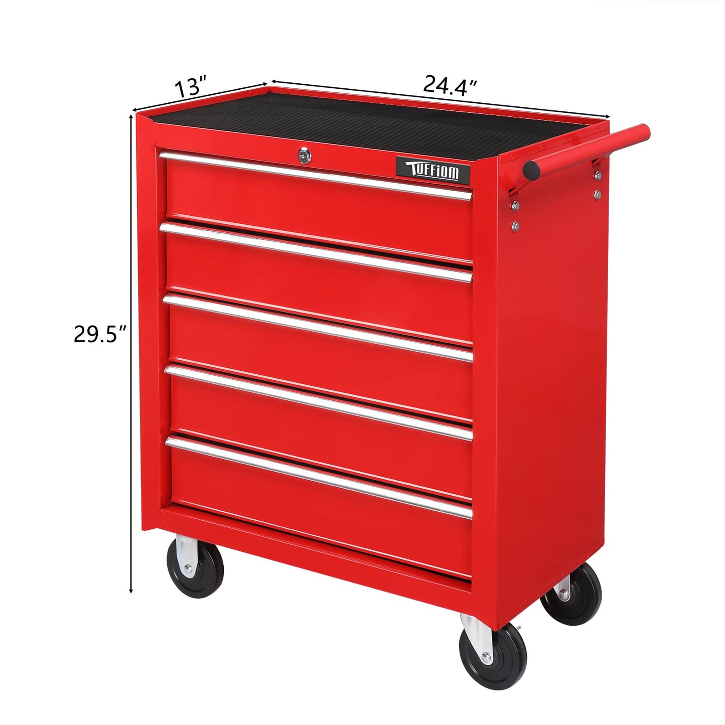 TUFFIOM 5-Drawer Rolling Tool Chest w/Lock & Key, Tool Storage Cabinet with Wheels, Top Cushion & Drawer Liners, Tool Organizer Box for Garage,