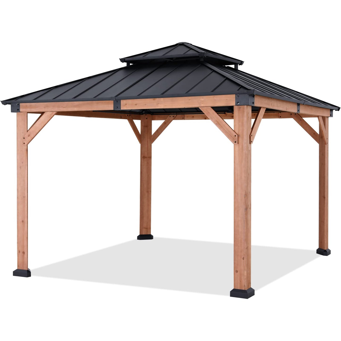 ABCCANOPY Wood Gazebo 11x11 - Outdoor Patio Wooden Gazebo with Hardtop Metal Double Roof for Garden, Backyard and Deck - WoodArtSupply