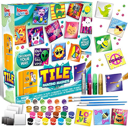 JOYIN 24 Magnetic Mini Tiles Art Kit, Creativity DIY Paint, Arts and Crafts for Kids, DIY Supplies for Party Favors, Family Activity, Birthday