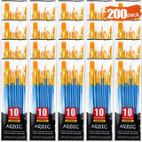 Acrylic Paint Brush Set, (20 Packs /200 pcs) Nylon Hair Brushes for Oil and Watercolor, Perfect Suit of Art Painting, Best Gift for Painting AROIC