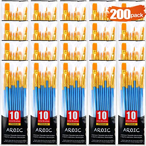 Acrylic Paint Brush Set, (20 Packs /200 pcs) Nylon Hair Brushes for Oil and Watercolor, Perfect Suit of Art Painting, Best Gift for Painting - WoodArtSupply