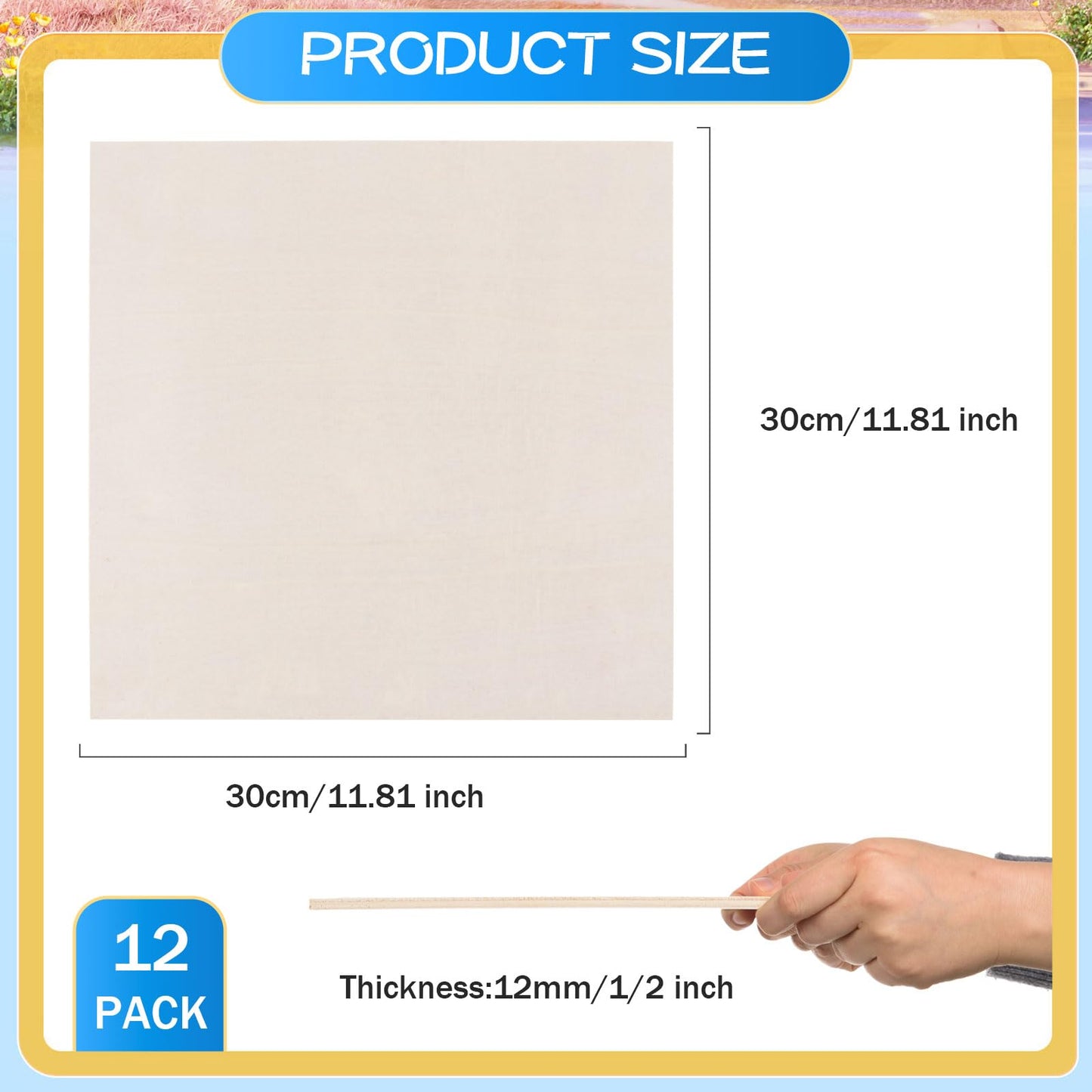 4 Pack 12 x 12 Inch Basswood Sheets for Crafts 12mm-1/2 Thick Unfinished Plywood Boards Blank Wood Square Sheets for DIY Projects, Painting, Wood