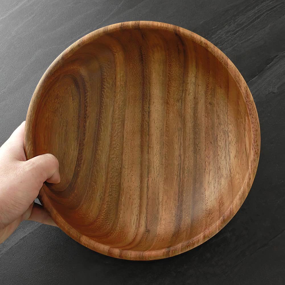 AOOSY Wooden Salad Bowls, Large Acacia Wood Salad Serving Bowl with Serving Tongs, 9.3" D x 2.8" H Round Bowls Set for Mixing Fruits Cereal Pasta - WoodArtSupply