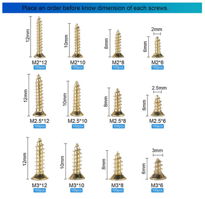 HanTof 1200Pcs Tiny Phillips Flat Head Self Tapping Screws for Wood, Plastic and Soft Metal. M2 M2.5 M3 Small Countersunk Tapper Screws Set for DIY - WoodArtSupply