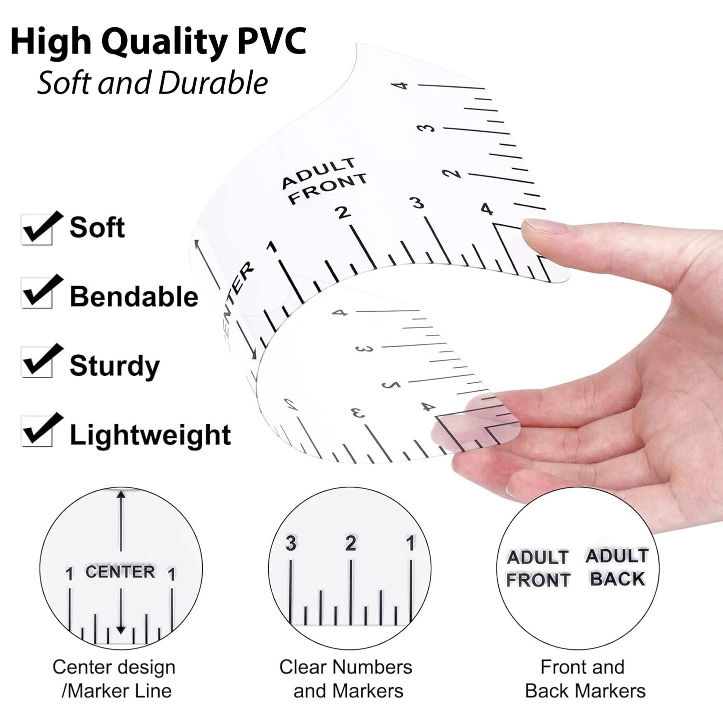 9pcs Tshirt Ruler Guide for Vinyl Alignment, T Shirt Rulers to Center Designs, PVC Measurement Template, Sewing Supplies Accessories Tools for Cricut