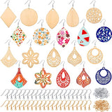 296 Pieces Wooden Dangle Earring Set Unfinished Wooden Earrings Set 48 Blank Wooden Pendants Teardrop Earrings with 48 Earrings Hooks 200 Jump Rings Hicarer