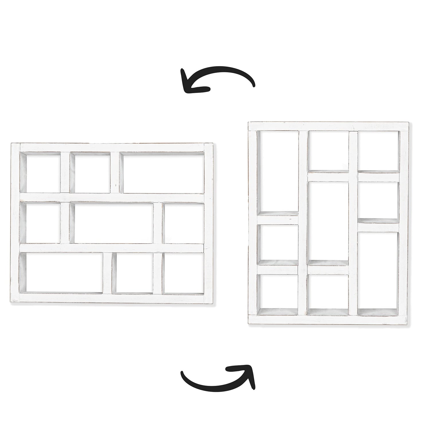 Ilyapa Rustic Wood Knick Knack Floating Shelf Weathered White - Wall Mounted or Freestanding Farmhouse Decor Display Case for Essential Oils, Ilyapa