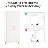 NOVAMAISON White Storage Cabinet 69” Tall - Storage Cabinet w/ 2 Doors and Adjustable Shelves, Freestanding Kitchen Pantry w/Gold Handles and Legs, NOVAMAISON