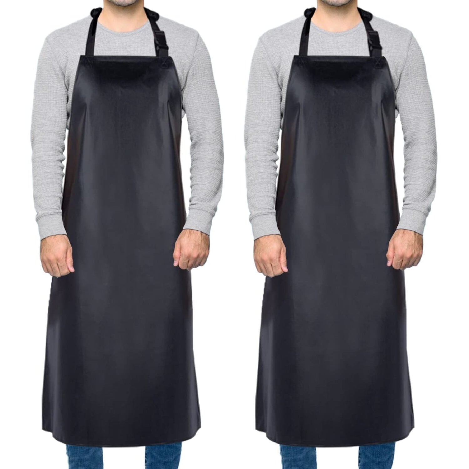 Homsolver 2 Pack Waterproof Rubber Vinyl Apron for Men, 39" Lightweight Chemical Resistant Industrial Work Apron, Adjustable Plastic Aprons for Homsolver