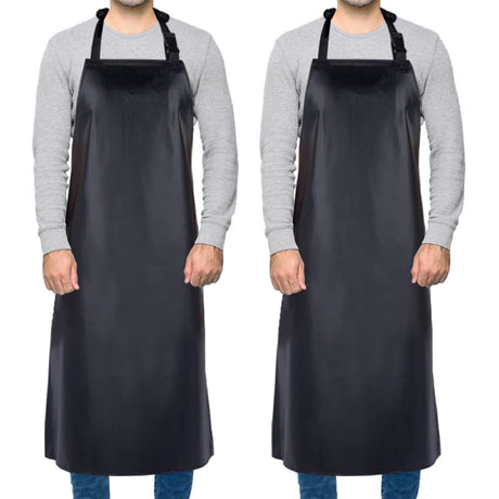 Homsolver 2 Pack Waterproof Rubber Vinyl Apron for Men, 39" Lightweight Chemical Resistant Industrial Work Apron, Adjustable Plastic Aprons for Homsolver