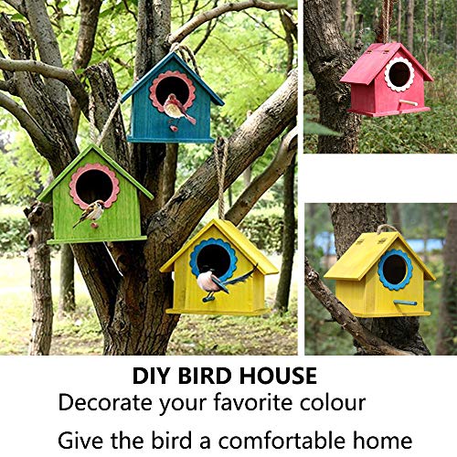 Wren Bird House, Pack of 2 Hanging Birdhouse for Outside, Wooden Nests Box Garden Patio DIY Decorative for Swallow Sparrow Hummingbird Finch Throstle