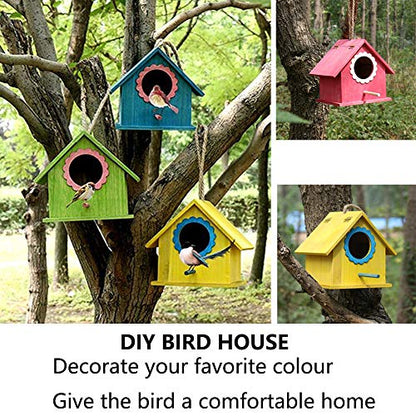 Wren Bird House, Pack of 2 Hanging Birdhouse for Outside, Wooden Nests Box Garden Patio DIY Decorative for Swallow Sparrow Hummingbird Finch Throstle