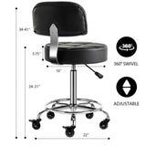CoVibrant Lockable Stool with Back and Foot Rest Ergonomic Rolling Hydraulic Adjustable Stool for Doctor Esthetician Artist Home Small Office Desk CoVibrant